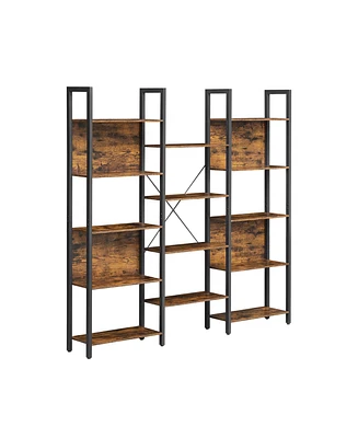 Slickblue Triple Wide 5 Tier Bookshelf, Bookcase With 14 Storage Shelves, Metal Frame, Living Room