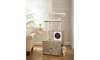 Slickblue Cat Tree with Litter Box Enclosure, Furniture Hidden, Removable Pompom Sticks