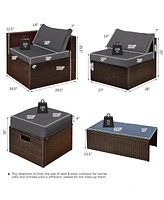 Gymax 8PCS Patio Rattan Pe Wicker Conversation Set All-Weather Furniture w/ Cushions Off White