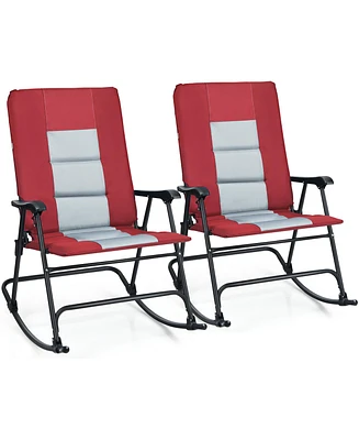 Gymax Set of 2 Padded Folding Rocking Chairs Patio Garden Yard Camping Red