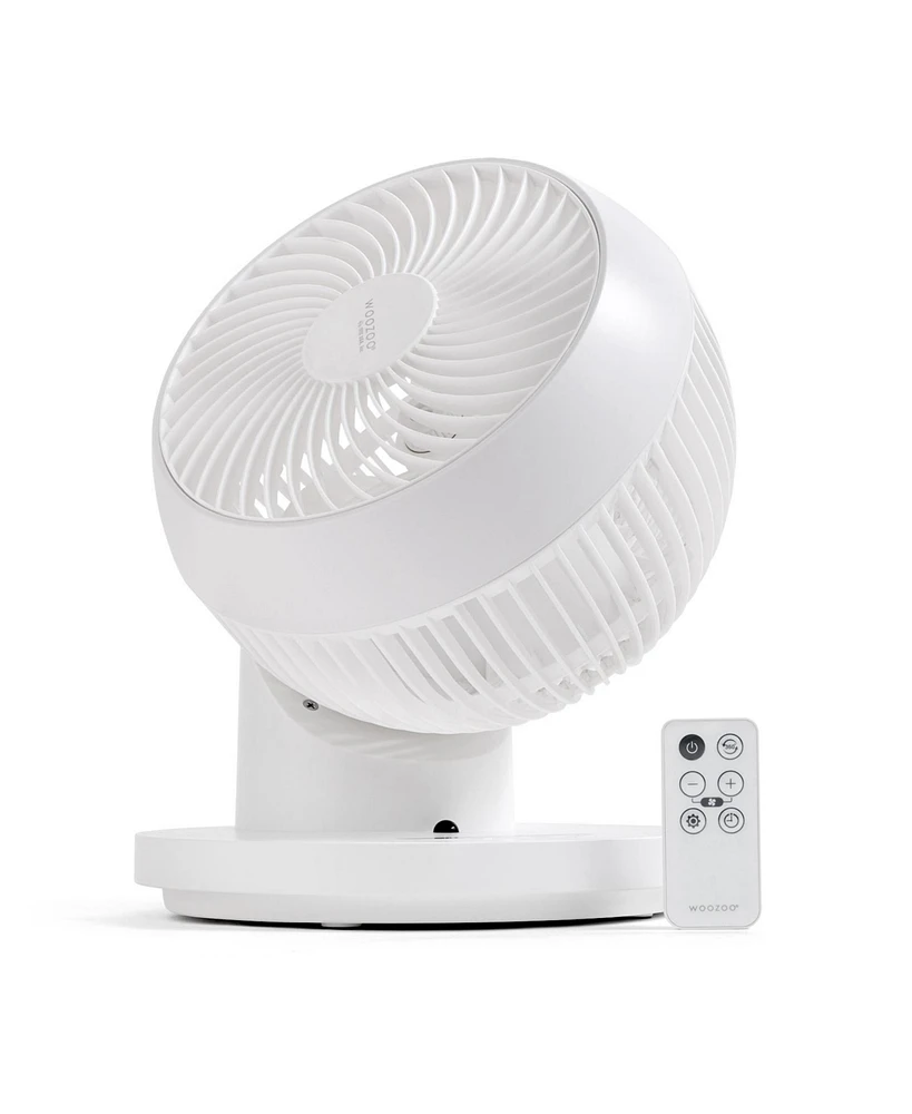 Iris Usa Woozoo Fan with Remote, 360° Oscillating Fan, Desk Fan, Table Air Circulator, 3 Speeds, 52 ft Air Distance, Low Noise Motor, 13 Inches, White