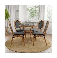 Merrick Lane Celia Bistro Style Table With Glass Top, Pe Rattan, Stack Chairs