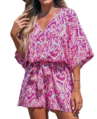 Cupshe Women's Pink Plunging Loose Leg Romper