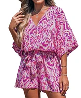 Cupshe Women's Pink Plunging Loose Leg Romper