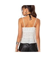 Edikted Women's Chelsea Tie Front Eyelet Tank Top