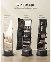 Slickblue 360° Swivel Full-Length Mirrored Jewelry Cabinet with Lights, Large Storage Basket, Makeup Shelf