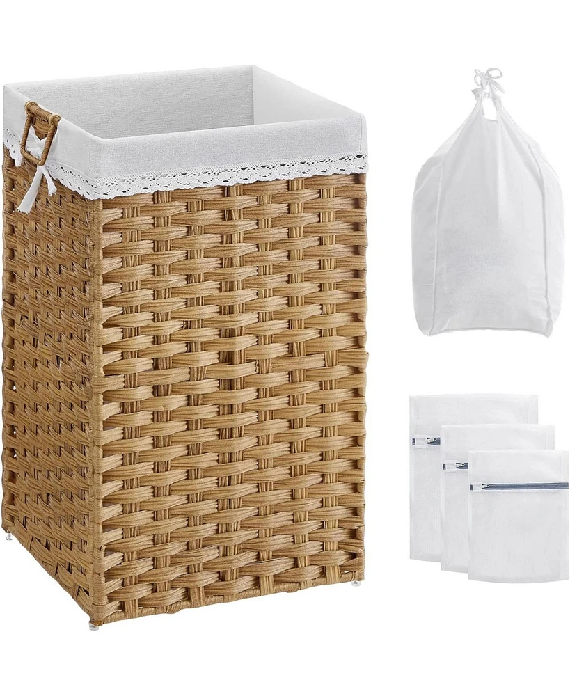 Slickblue Laundry Hamper with 2 Removable Liner Bags & 3 Mesh Laundry Bags, 90L Sturdy Tall Laundry Bin