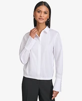 Karl Lagerfeld Women's Cotton Long-Sleeve Collared Blouse