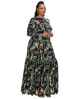 L I V D Plus Size Silvestra Camo Tiered Maxi Dress