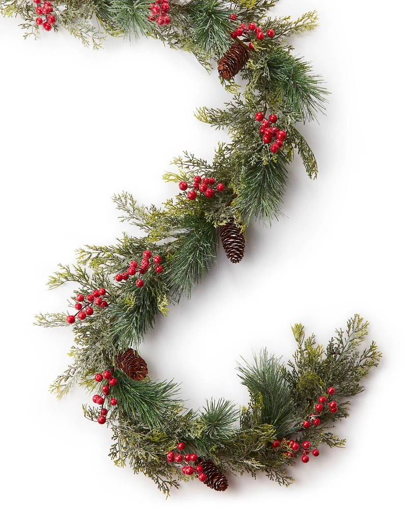 Holiday Lane Garland Green with Red Berries and Pinecone Garland, Created for Macy's