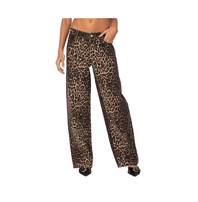 Edikted Women's Leopard Printed Low Rise Jeans