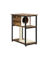 Slickblue Cat Tree And End Table, Cat Tower With Scratching Post And Mat, Cat Condo, Rustic Brown