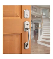 Kwikset Prescott Deadbolt Handleset with Tustin Lever in Satin Nickel