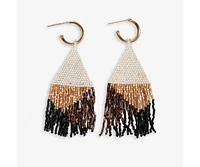 Ink + Alloy James Mini Gold Hoop Mixed Angles Beaded Fringe Earrings Bronze