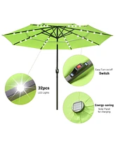 10 Ft 3 Tier Patio Umbrella with Solar Led Crank Tilt Button Outdoor Yard Home