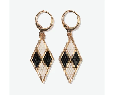 Ink + Alloy Carmen Mini Gold Hoop Diamond Pattern Beaded Drop Earrings