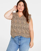 On 34th Trendy Plus Size Leopard-Print Ruffle-Sleeve Top, Created for Macy's