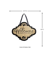 Evergreen Welcome Burlap Door Decor, 13.50x17.50"H