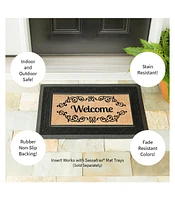 Evergreen Welcome scroll Sassafras Indoor Outdoor Switch Doormat 1'10"x10" Beige