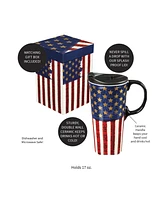 Evergreen Beautiful Liberty Ceramic Travel Cup with Lid - 5 x 4 x 7 Inches