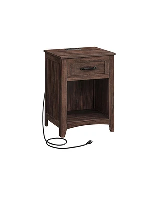 Slickblue Farmhouse Nightstands with Charging Station, Drawer, Open Compartment, Side Tables Storage