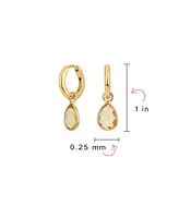 Bling Jewelry Classic Party Small 2 Ctw Yellow Natural Citrine Halo Pear Shaped Teardrop Huggie Earrings Latch Hinge Back Hinge Gold Plated Sterling S