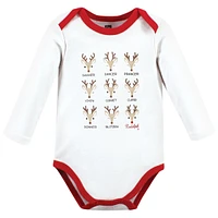 Hudson Baby Unisex Cotton Long-Sleeve Bodysuits, Santa Reindeer, 3-Pack