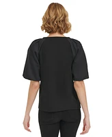 Calvin Klein Women's Mixed Media Puff Sleeve Top