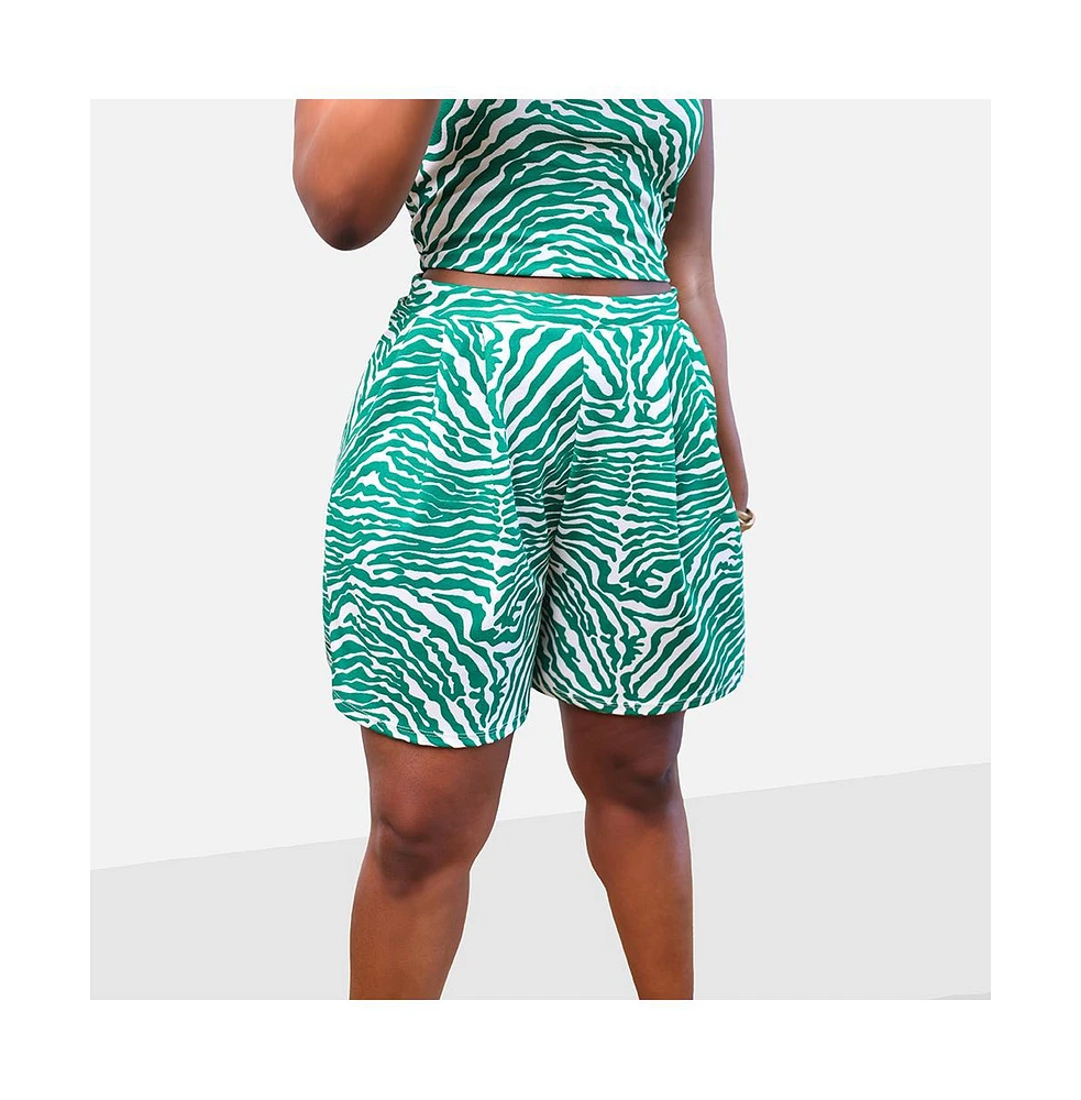 Rebdolls Plus Best Part Zebra Print Pleated Wide Leg Shorts