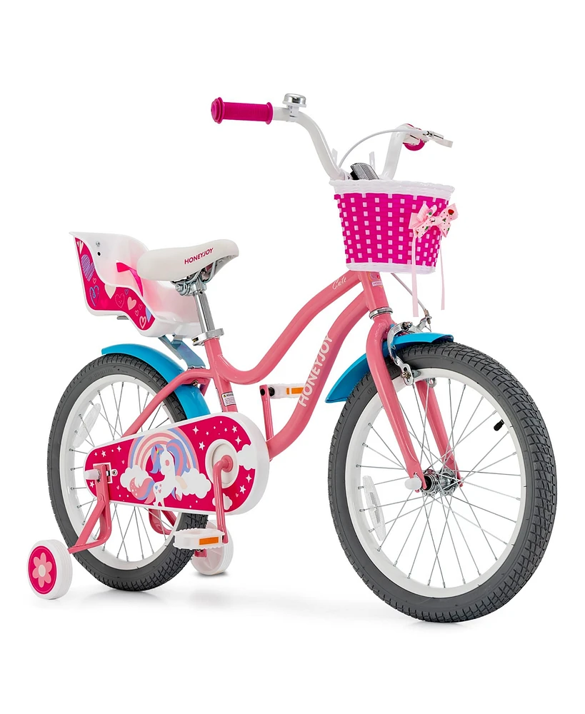 Gymax 18 Inches Kids Bicycle w/ Doll Chair & Basket Kids Bike w/ Training Wheels Pink