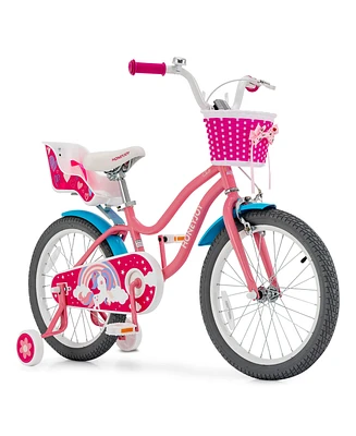 Gymax 18 Inches Kids Bicycle w/ Doll Chair & Basket Kids Bike w/ Training Wheels Pink