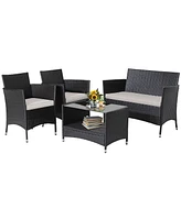 Gymax 4PCS Outdoor Sofa Set Patio Rattan Wicker Conversation Set w/ Coffee Table