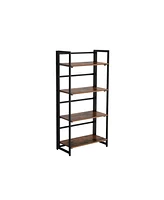 Slickblue Industrial Bookshelf, Folding Bookcase, 4-tier Ladder Shelf