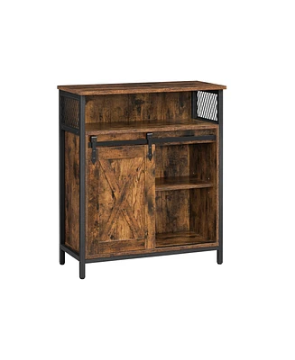 Slickblue Sideboard Cupboard With Open Compartment, Sliding Barn Door, Adjustable Shelf