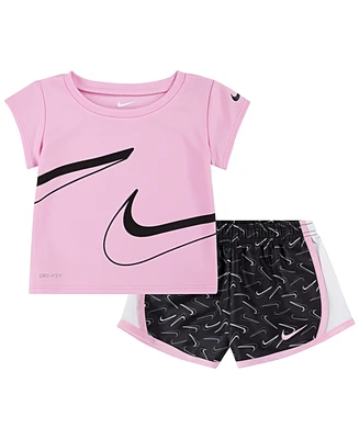 Nike Infant Girls Dri-fit Swoosh Tee and Tempo Shorts Set