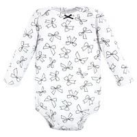 Hudson Baby Girls Cotton Long-Sleeve Bodysuits, Winter bows -Pack