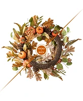 Glitzhome 24"D Fall Pumpkin Leaf Floral Wreath