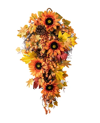 Glitzhome 27"H Fall Sunflower, Maple Leaf and Berry Swag