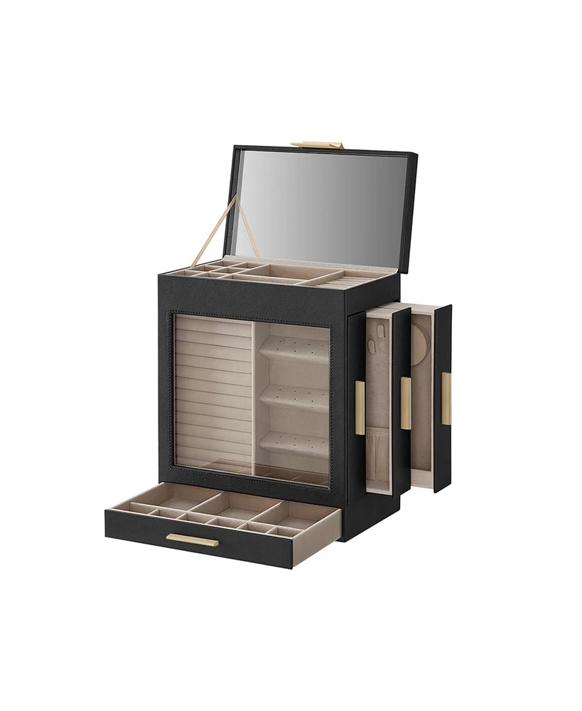 Slickblue Jewelry Box with Glass Window, 5-Layer Organizer 3 Side Drawers, Storage
