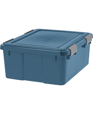 Iris Usa 4 Pack 30.6qt Weatherpro Airtight Plastic Storage Bin with Lid and Seal and Secure Latching Buckles, Navy