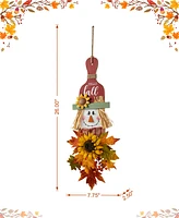 Glitzhome 26"H Fall Wooden Scarecrow Floral Door Hanger