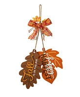 Glitzhome 24.5"H Fall Wooden Maple Leaves with Bowknot Door Hanger
