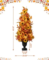 Glitzhome 48"H Fall Lighted Maple Leaf and Sunflower Urn Porch Tree with Timer