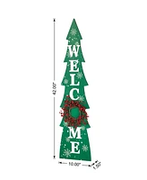 Glitzhome 42"H Christmas Wooden "Welcome" Christmas Tree Porch Sign