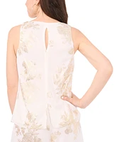 Msk Petite Metallic-Print Keyhole-Back Top