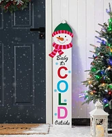 Glitzhome 54"H Christmas Wooden "Baby it's Cold Outside" Snowman Porch Sign with Fabric Dangling Legs