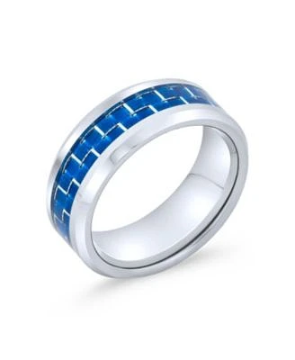Bling Jewelry Opalescent Inlay Titanium Promise Band Ring Black Silver Tone 8mm