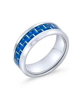 Bling Jewelry Opalescent Inlay Titanium Promise Band Ring Black Silver Tone 8MM