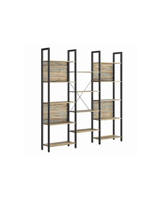 Slickblue Triple Wide 5 Tier Bookshelf, Bookcase With 14 Storage Shelves, Metal Frame, Living Room