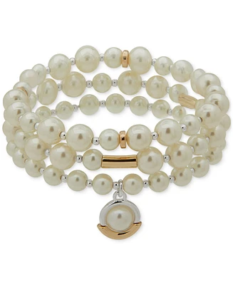 Anne Klein Two-Tone 3-Pc. Set White Imitation Pearl Stretch Bracelet